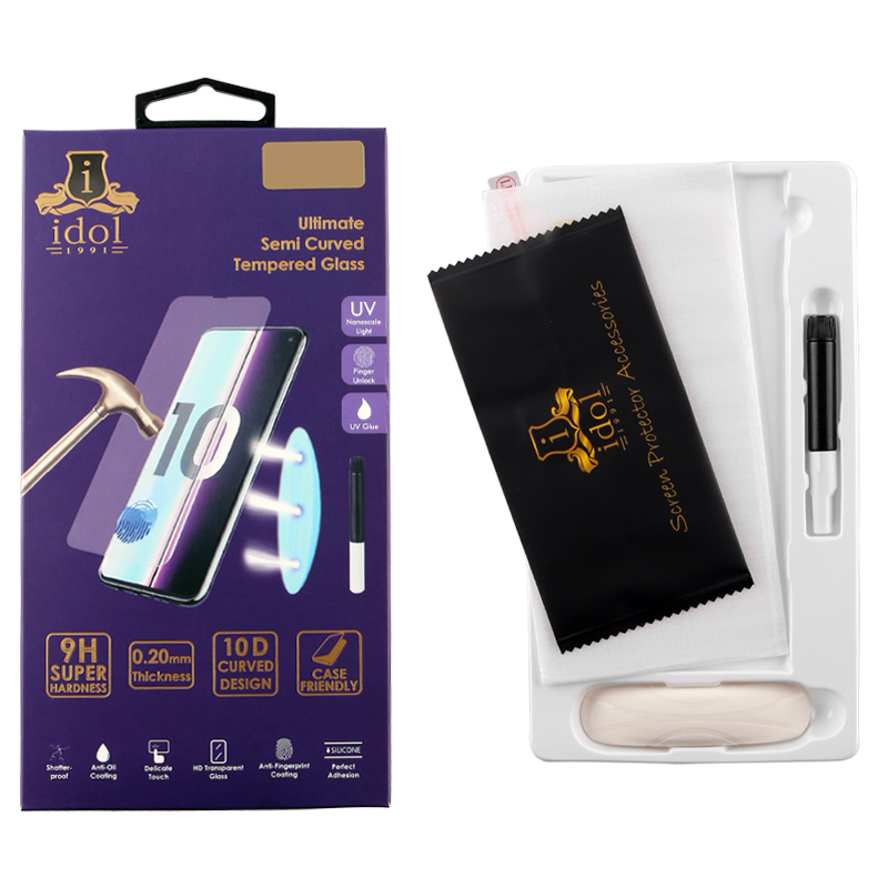 IDOL 1991 TEMPERED UV GLASS SAMSUNG S7 G930 5.1" 9H 0.20mm 10D SEMI WITH GLUE-TOOL FINGER UNLOCK FULL COVER TRANSPARENT