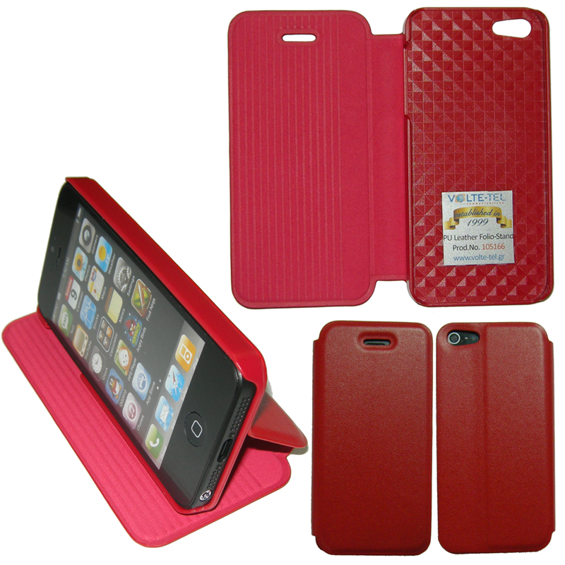 VOLTE-TEL ΘΗΚΗ IPHONE SE/5/5S PU LEATHER FOLIO-STAND RED