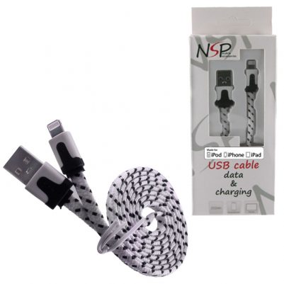 NSP IPHONE 5 FLAT BRAIDED 6mm USB 2.1A ΦΟΡΤ.-DATA 1m WHITE iOS10