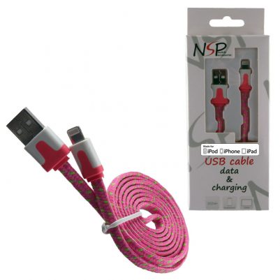 NSP LIGHTNING FLAT BRAIDED 6mm USB 2.1A ΦΟΡΤ.-DATA 1m PINK iOS11