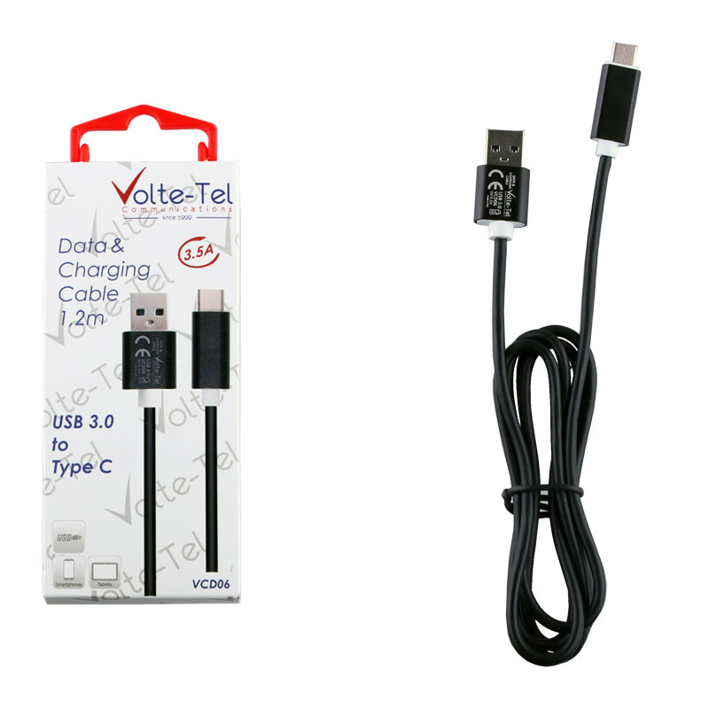 VOLTE-TEL TYPE C->USB 3.0 ALUMINIUM 3.5A ΦΟΡΤΙΣΗΣ-DATA 1.2m VCD06 BLACK