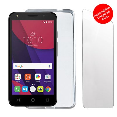 VOLTE-TEL COMBO ALCATEL PIXI 4 4G 5.0" 5045 TEMPERED 0.30 + ΘΗΚΗ SLIMCOLOR WHITE