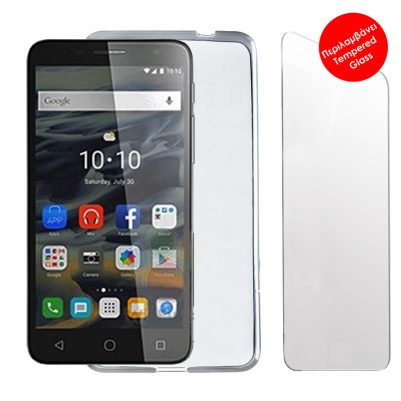 VOLTE-TEL COMBO ALCATEL POP 4 5051Y 5.0" TEMPERED 0.30 + ΘΗΚΗ SLIMCOLOR WHITE