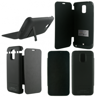 SAMSUNG G900 S5 EXTERNAL(BOOK CASE BATTERY+STAND)3200 mAh BLACK
