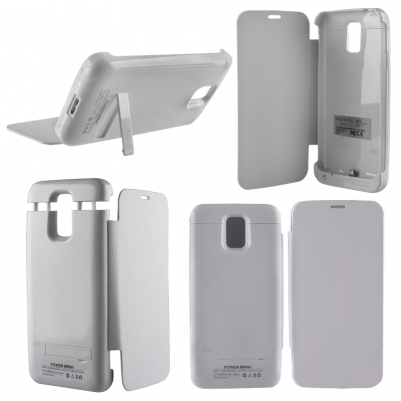 SAMSUNG G900 S5 EXTERNAL(BOOK CASE BATTERY+STAND)3200 mAh WHITE