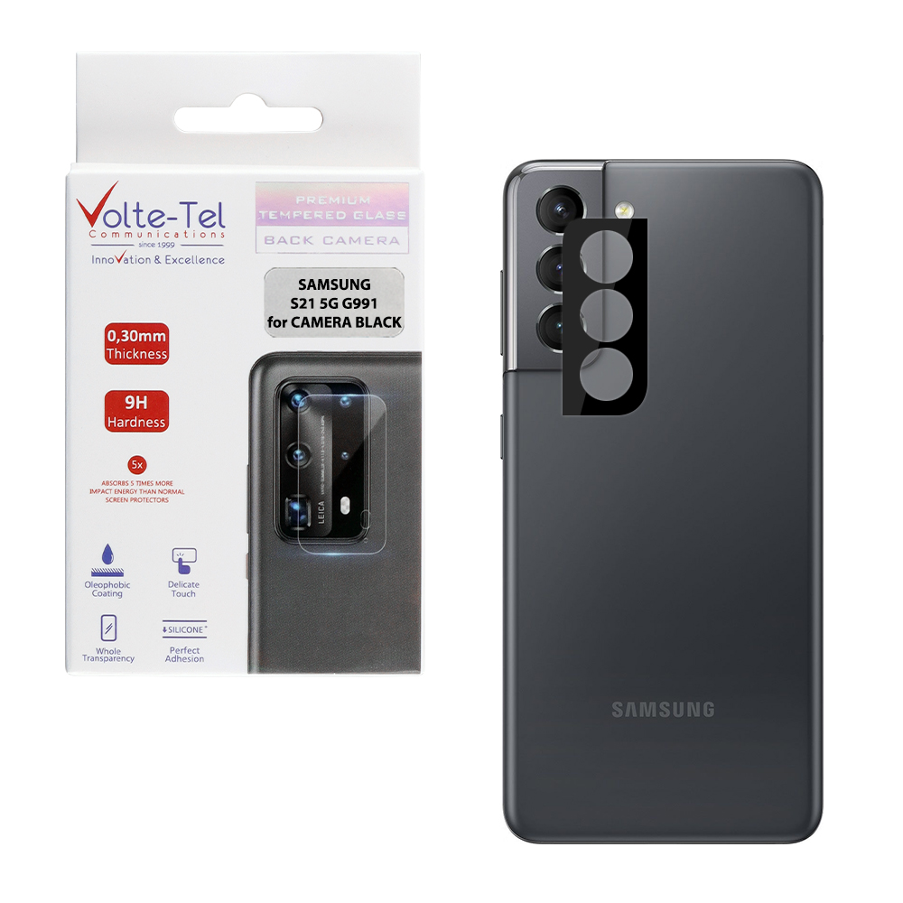 VOLTE-TEL TEMPERED GLASS SAMSUNG S21 5G G991 6.2" 9H 0.25mm 3D CURVED FOR CAMERA BLACK