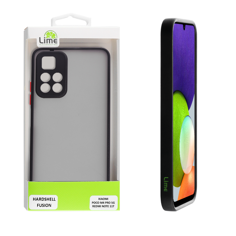 LIME ΘΗΚΗ XIAOMI POCO M4 PRO 5G/REDMI NOTE 11T 5G 6.6" HARDSHELL FUSION CAMERA GUARD BLACK WITH RED KEYS