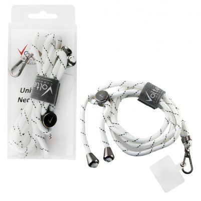 VOLTE-TEL NECK STRAP - ΛΟΥΡΑΚΙ ΛΑΙΜΟΥ ΓΙΑ ΘΗΚΕΣ ΑΣΠΡΟ ΜΕ ΜΑΥΡΕΣ ΡΙΓΕΣ VT33