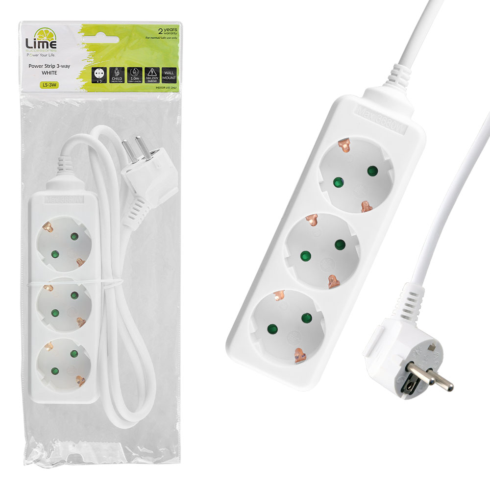 LIME ΠΟΛΥΠΡΙΖΟ 3 ΣΟΥΚΟ LS-3W 16A ΜΕ ΠΑΙΔΙΚΗ ΠΡΟΣΤΑΣΙΑ (3x1.0mm) 1.0m ΑΣΠΡΟ