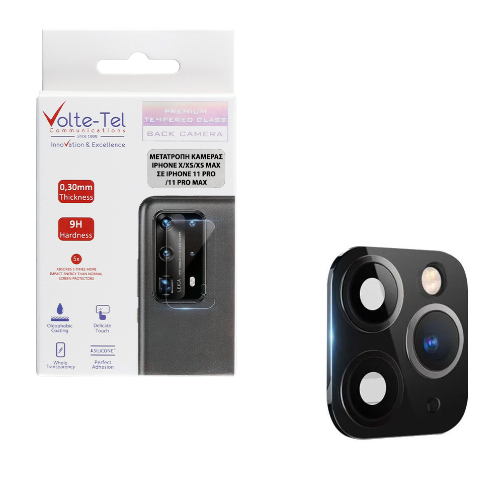 VOLTE-TEL CAMERA GLASS COVER IPHONE X/XS/XS MAX CONVERT TO IPHONE 11 PRO/11 PRO MAX 9H 0.30MM ΑLUMINIUM WITH FRAME BLACK