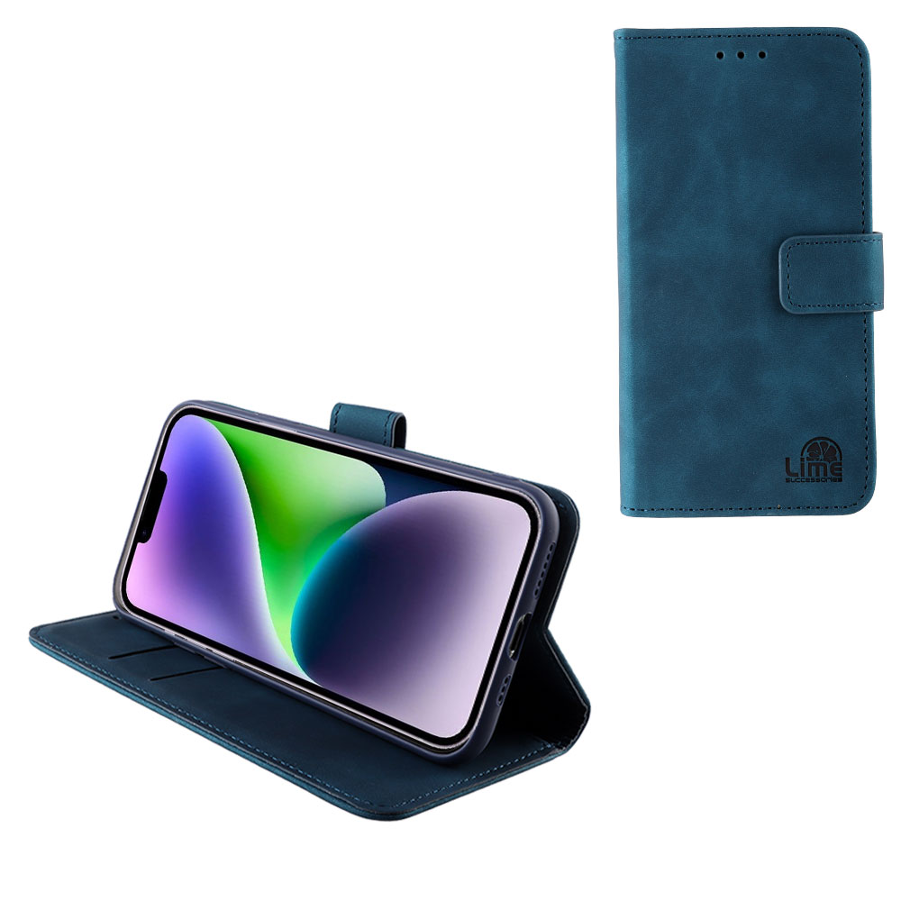 LIME ΘΗΚΗ IPHONE 14 6.1" ESSENTIAL MAGNET BOOK STAND CLIP DARK BLUE