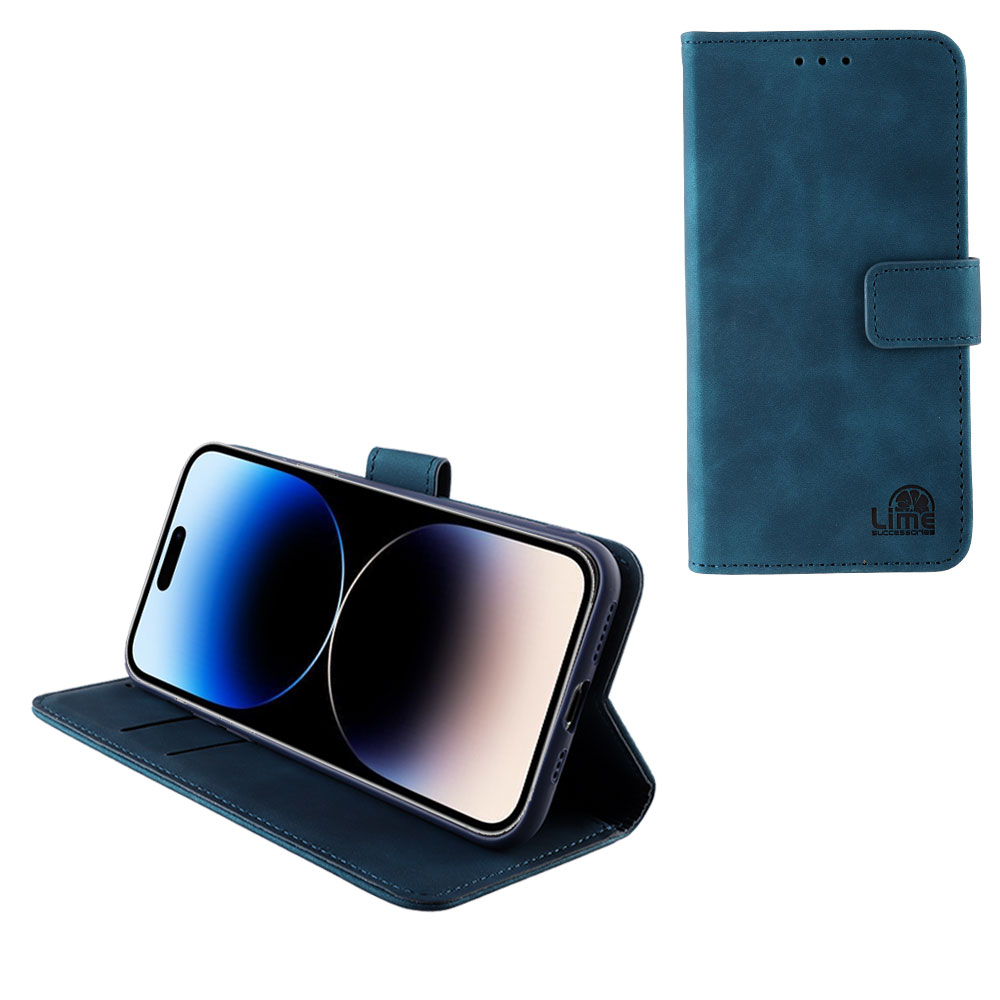 LIME ΘΗΚΗ IPHONE 14 PRO 6.1" ESSENTIAL MAGNET BOOK STAND CLIP DARK BLUE