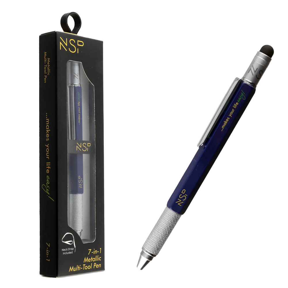 NSP 7 IN 1 METALLIC MULTI-TOOL PEN BLUE