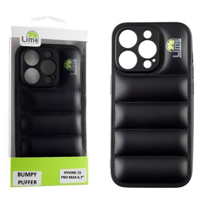 LIME ΘΗΚΗ IPHONE 15 PRO MAX 6.7" BUMPY PUFFER TPU FULL CAMERA PROTECTION BLACK
