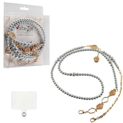 VOLTE-TEL NECK STRAP - ΑΛΥΣΙΔΑ ΛΑΙΜΟΥ ΓΙΑ ΘΗΚΕΣ WHITE PEARLS WITH GOLD CHAIN VT426 130cm