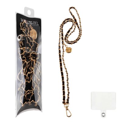 VOLTE-TEL NECK STRAP - ΑΛΥΣΙΔΑ ΛΑΙΜΟΥ ΓΙΑ ΘΗΚΕΣ BLACK LEATHER-GOLD METAL VT432 120cm
