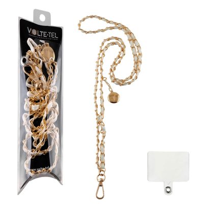 VOLTE-TEL NECK STRAP - ΑΛΥΣΙΔΑ ΛΑΙΜΟΥ ΓΙΑ ΘΗΚΕΣ WHITE LEATHER-GOLD METAL VT431 120cm