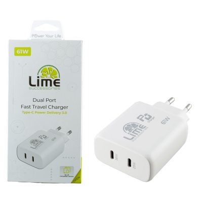 LIME TYPE C PD 3.0 DUAL SUPER FAST TRAVEL LTC61W 61W 4.0A 36W +TYPE C 25W WHITE