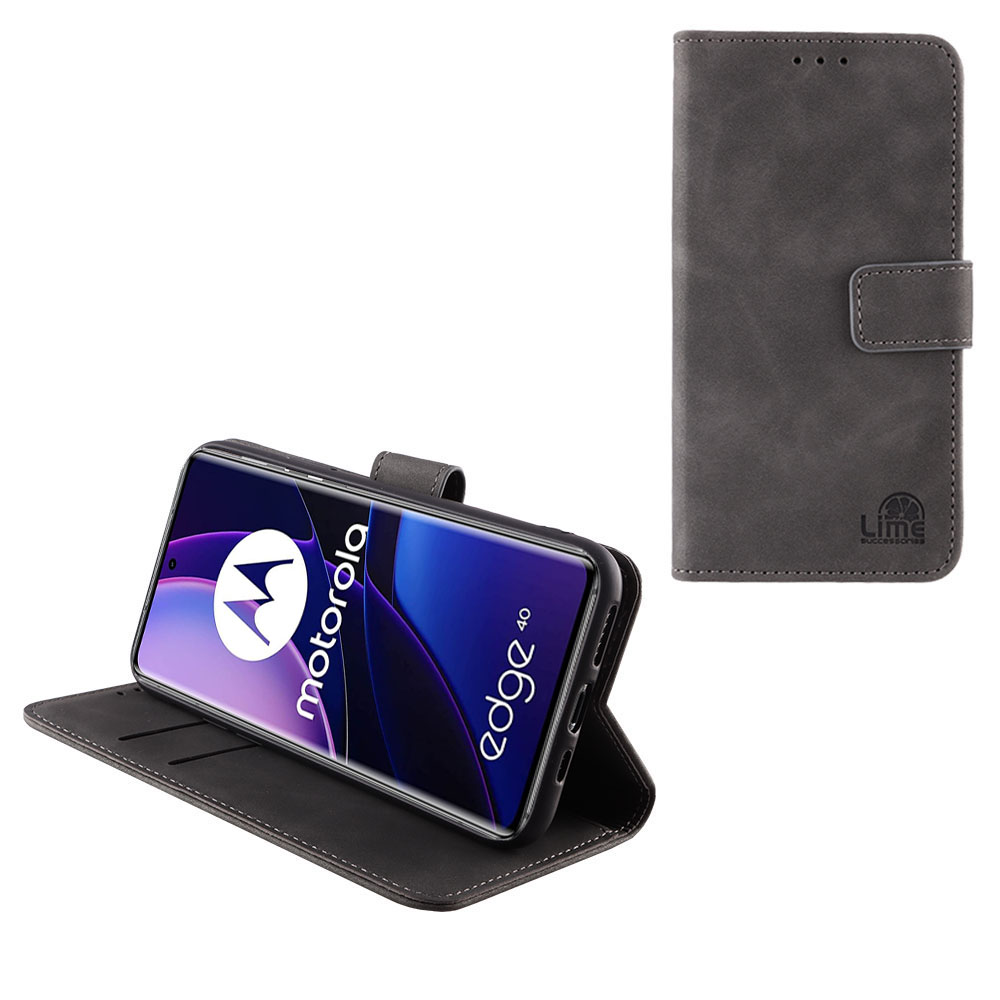 LIME ΘΗΚΗ MOTOROLA MOTO EDGE 40 5G 6,55" ESSENTIAL MAGNET BOOK STAND CLIP GREY