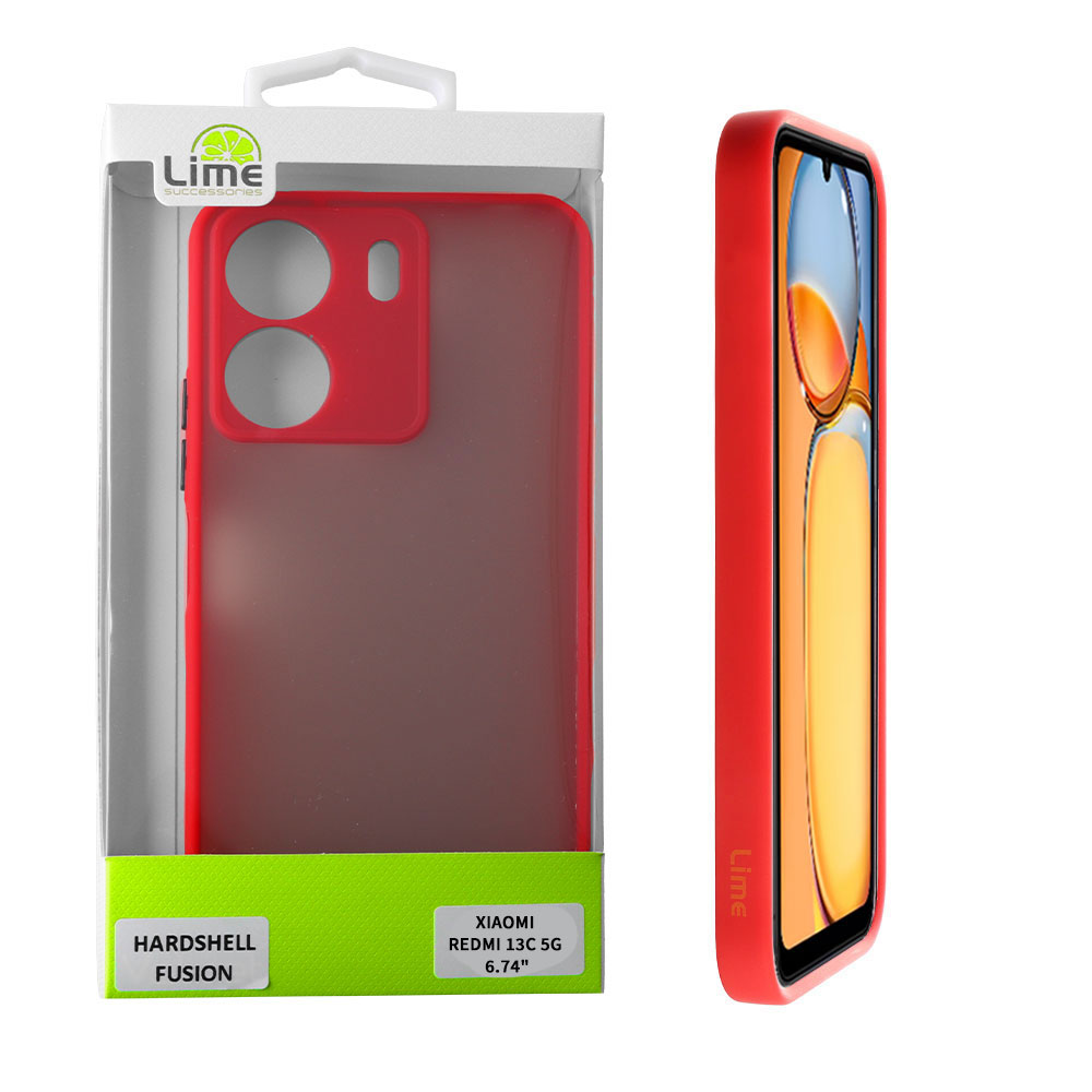 LIME ΘΗΚΗ XIAOMI REDMI 13C 5G 6.74" HARDSHELL FUSION FULL CAMERA PROTECTION RED WITH BLACK KEYS