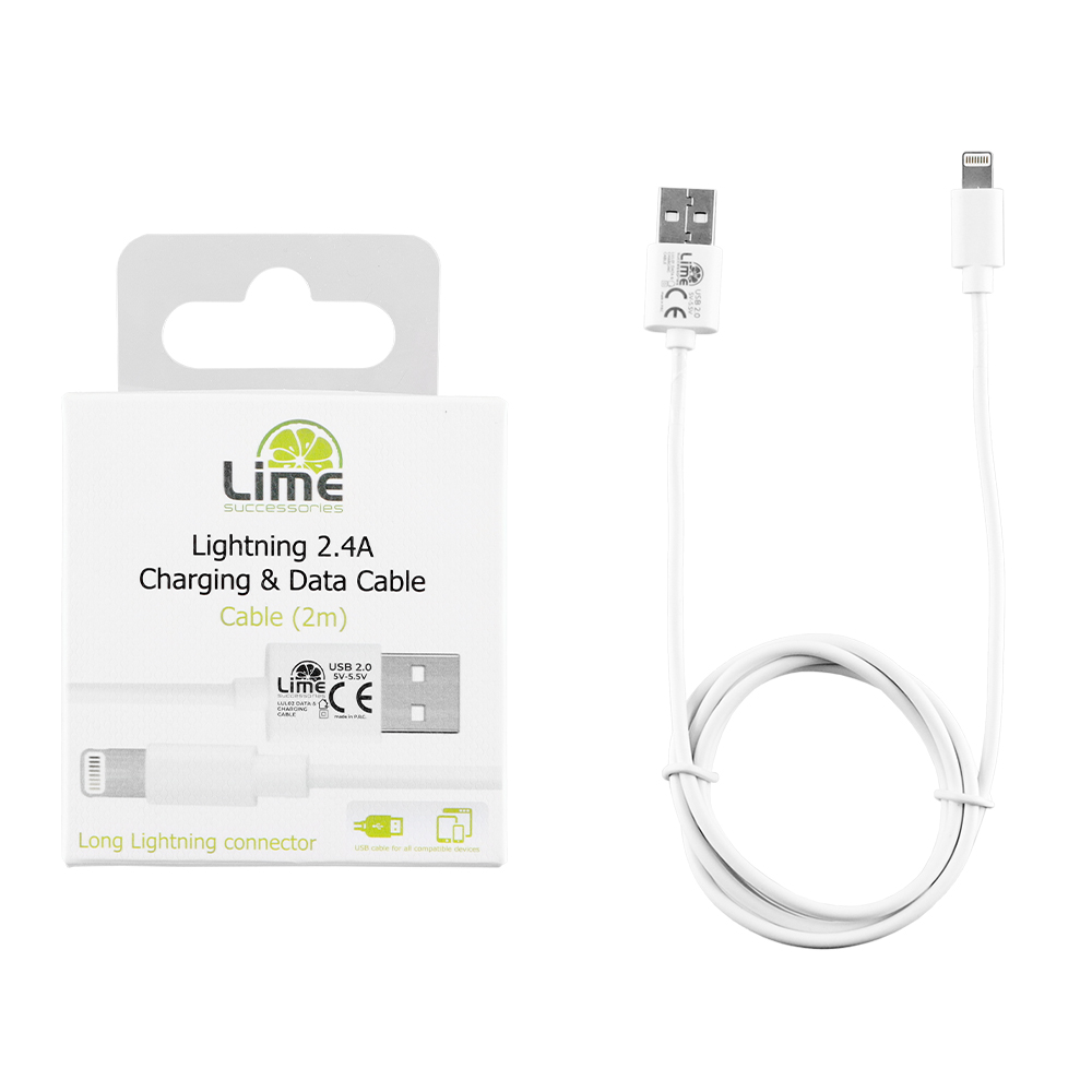 LIME LIGHTNING LONG TO USB 2.4A ΦΟΡΤΙΣΗΣ-DATA 2m LUL02 WHITE