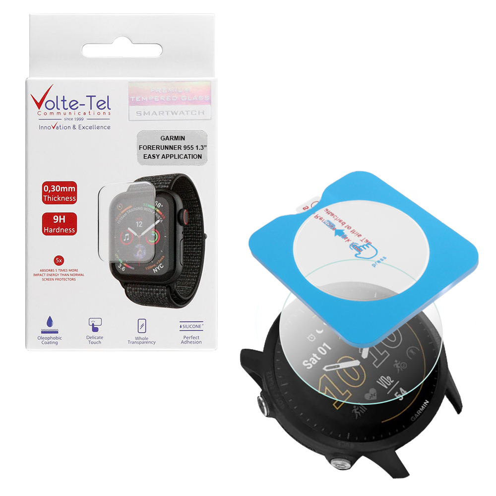 VOLTE-TEL TEMPERED GLASS GARMIN FORERUNNER 955 1.3" 9H 0.30mm 2.5D EASY APPLICATION FULL GLUE FULL COVER TRANSPARENT