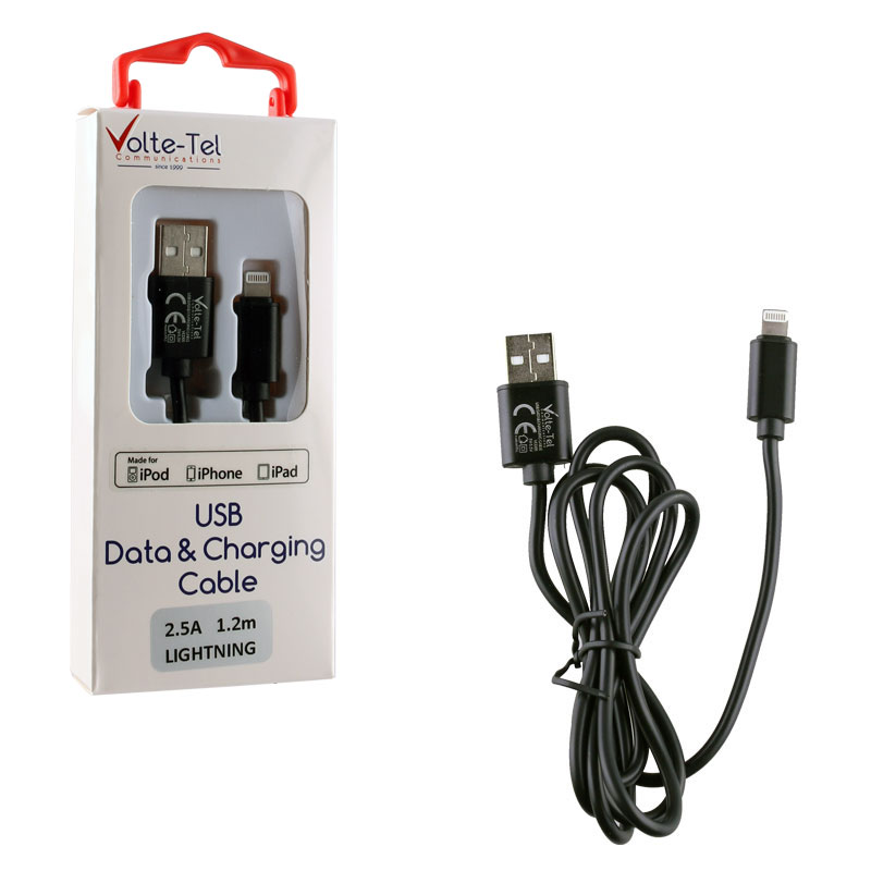 VOLTE-TEL APPLE LIGHTNING ALUMINIUM USB ΦΟΡΤΙΣΗΣ-DATA VCD05 2.5A 1.2m BLACK