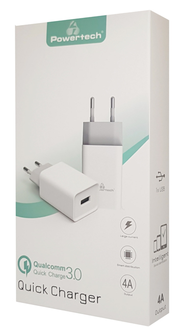 POWERTECH φορτιστής τοίχου PT-780, USB QC 3.0, 20W, 4A, λευκός - Image 2