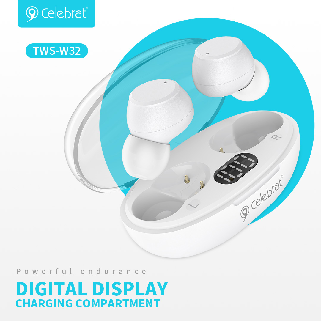 CELEBRAT earphones με θήκη φόρτισης TWS-W32, True Wireless, Φ8mm, μαύρα - Image 2
