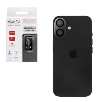 VOLTE-TEL TEMPERED GLASS IPHONE 16 6.3"/16 PLUS 6.9" 9H 0.25mm 3D CURVED FOR CAMERA BLACK