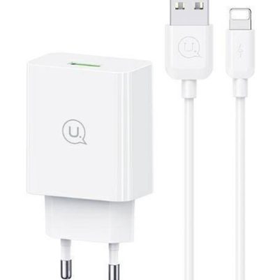 USAMS φορτιστής τοίχου SCXLTZ03 με καλώδιο Lightning, USB, 18W, λευκός