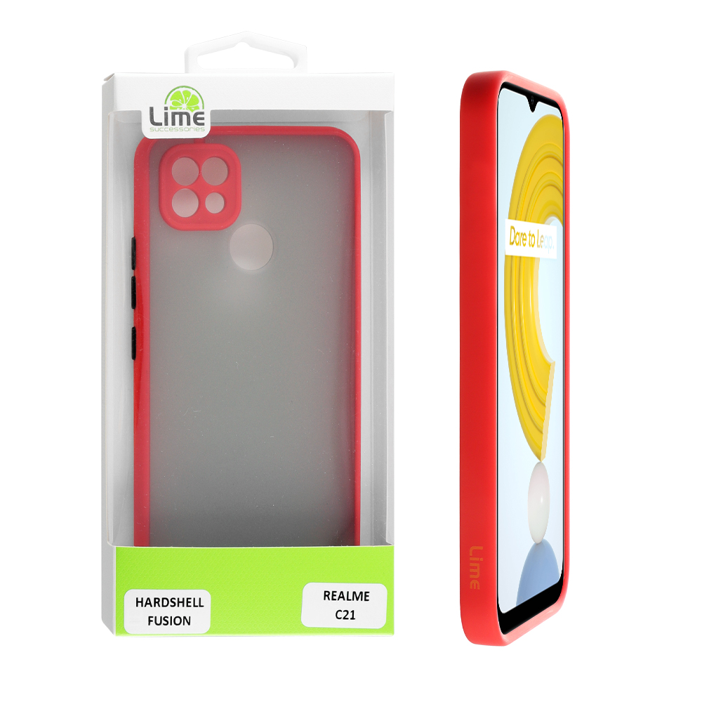 LIME ΘΗΚΗ REALME C21 6.5" HARDSHELL FUSION FULL CAMERA PROTECTION RED WITH BLACK KEYS
