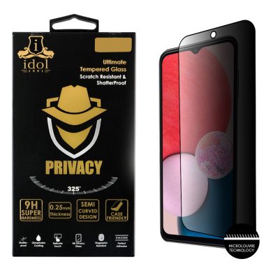 IDOL 1991 TEMPERED GLASS SAMSUNG A13 4G A135/A137 6.6" 9H 0.25mm PRIVACY ANTISPY SEMI CURVED FULL GLUE BLACK