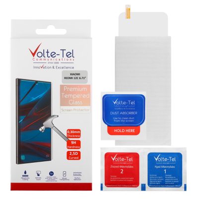 VOLTE-TEL TEMPERED GLASS XIAOMI REDMI 12C 6.71" 9H 0.30mm 2.5D FULL GLUE