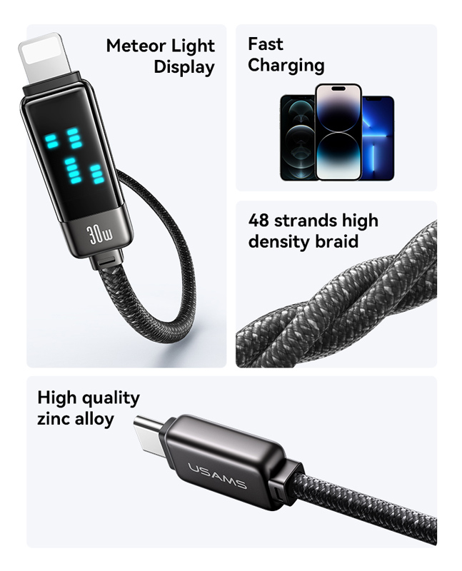 USAMS καλώδιο Lightning σε USB-C SJ743, 30W, 480Mbps, 1.2m, λευκό - Image 2