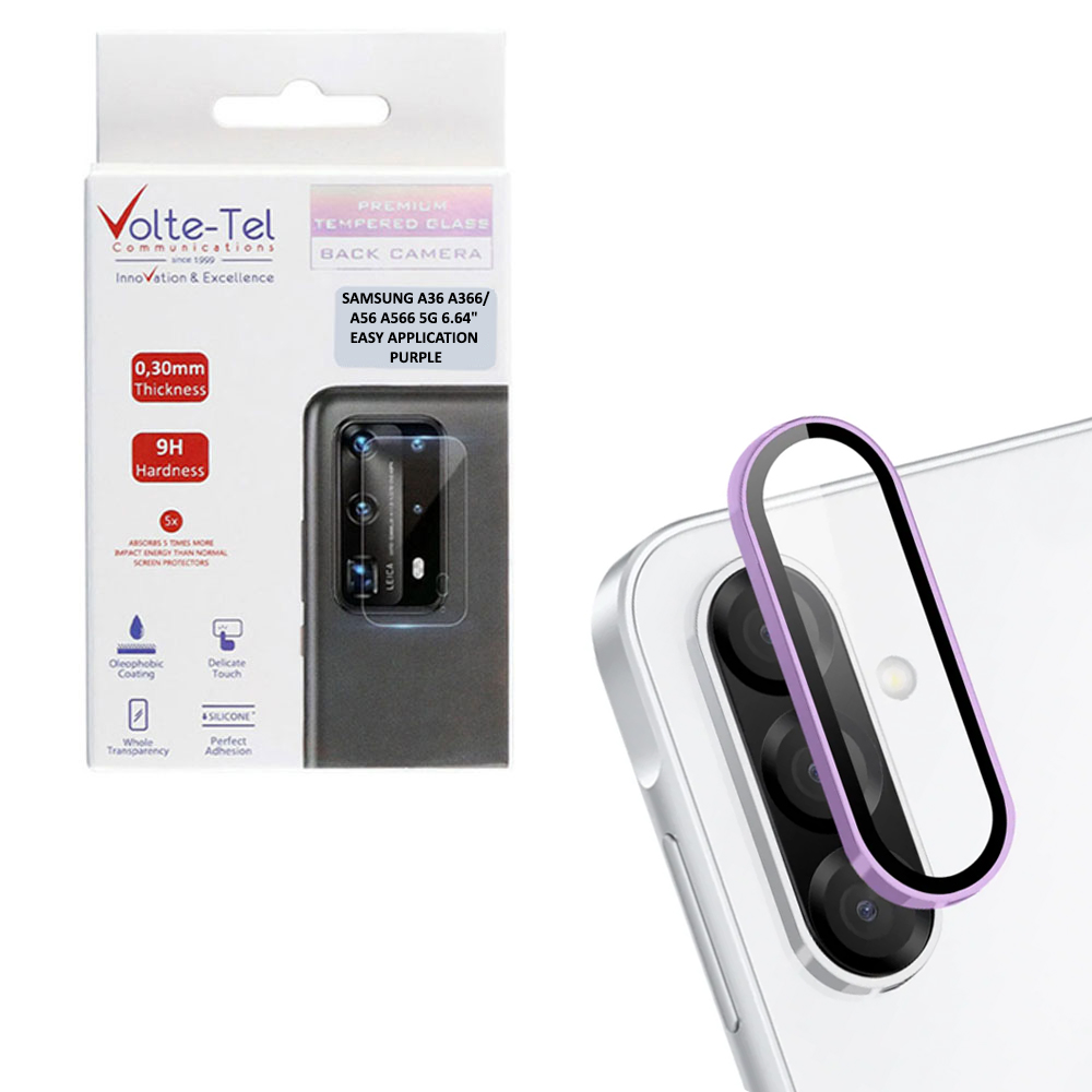 VOLTE-TEL CAMERA GLASS COVER SAMSUNG A36 A366/A56 A566 5G 6.64" 9H 0.33MM EASY APPLICATION PURPLE