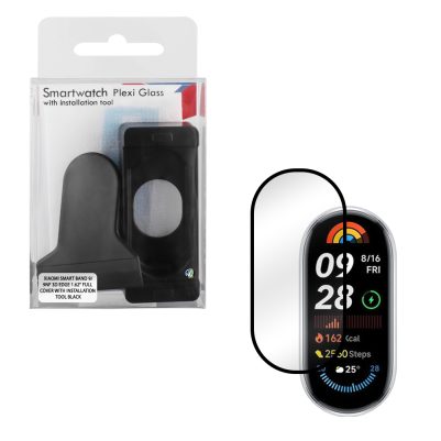 VOLTE-TEL TEMPERED PLEXI GLASS XIAOMI SMART BAND 9/9NF 3D EDGE 1.62" 9H 0.30mm FULL COVER WITH INSTALLATION TOOL BLACK