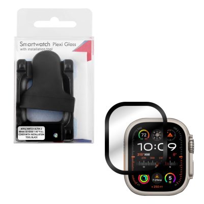 VOLTE-TEL TEMPERED PLEXI GLASS APPLE WATCH ULTRA 2 49mm 3D EDGE 1.92" 9H 0.30mm FULL COVER WITH INSTALLATION TOOL BLACK
