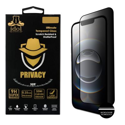IDOL 1991 TEMPERED GLASS IPHONE 16E 6.1" 9H 0.25mm PRIVACY ANTISPY SEMI CURVED FULL GLUE BLACK
