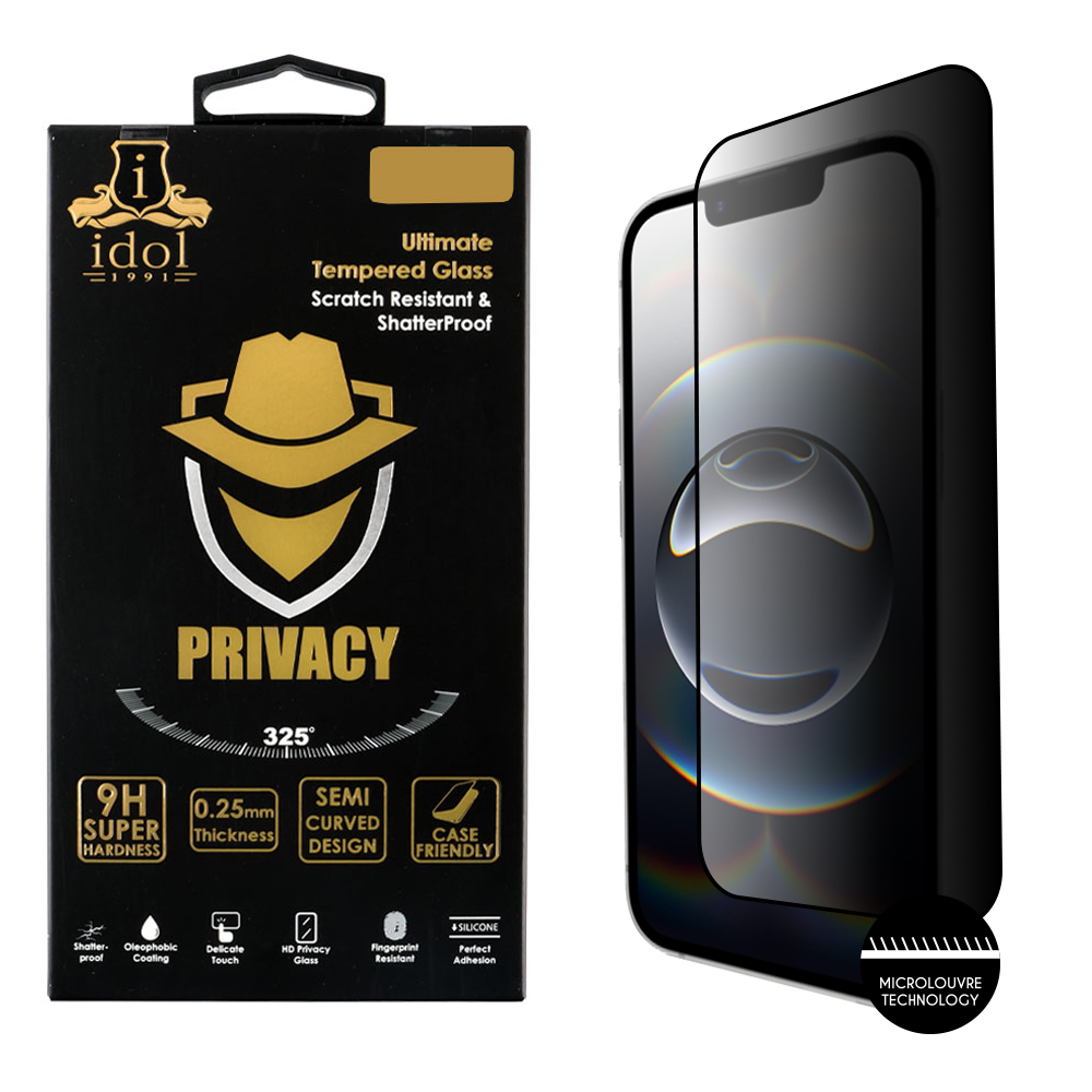 IDOL 1991 TEMPERED GLASS IPHONE 16E 6.1" 9H 0.25mm PRIVACY ANTISPY SEMI CURVED FULL GLUE BLACK