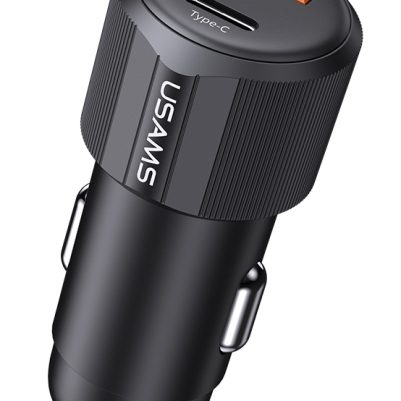 USAMS φορτιστής αυτοκινήτου CC283, USB & USB-C, 60W, μαύρος