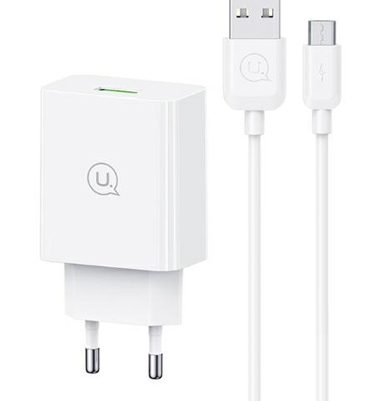 USAMS φορτιστής τοίχου SCXLTZ01 με καλώδιο micro USB, USB, 18W, λευκός