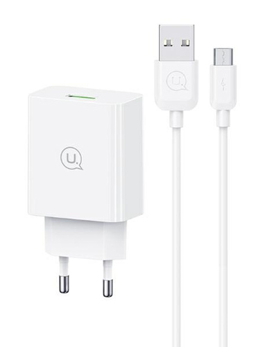 USAMS φορτιστής τοίχου SCXLTZ01 με καλώδιο micro USB, USB, 18W, λευκός