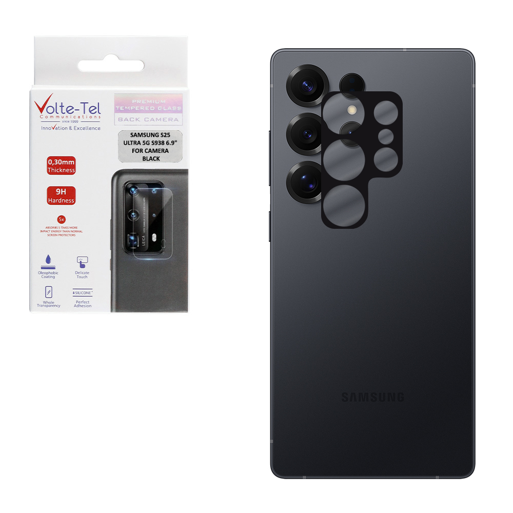 VOLTE-TEL TEMPERED GLASS SAMSUNG S25 ULTRA 5G S938 6.9" 9H 0.25mm 3D CURVED FOR CAMERA BLACK