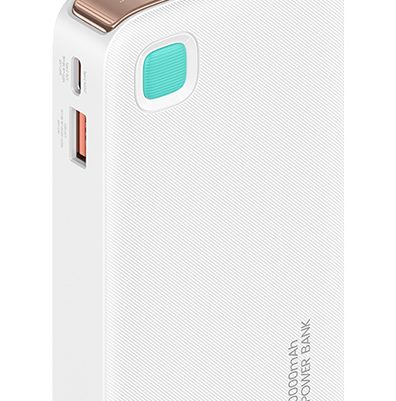USAMS power bank CD225 με καλώδιο Lightning, 2x θύρες εξόδου, 10000mAh, 20W, λευκό