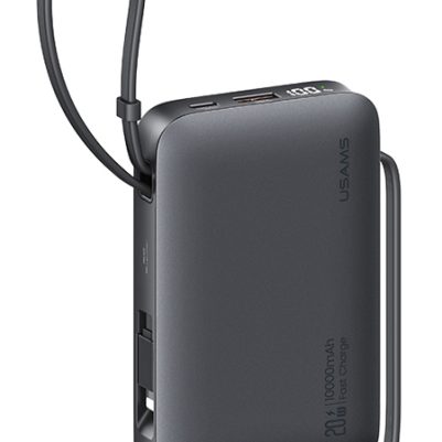 USAMS power bank CD228 με 2x καλώδια, 2x θύρες εξόδου, 10000mAh, 20W, γκρι