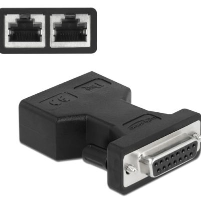 DELOCK αντάπτορας D-Sub 15 Pin σε 2x RJ45 66806, μαύρος