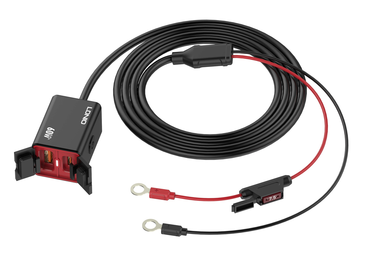LDNIO φορτιστής μοτοσυκλέτας C108 με καλώδιο, USB/USB-C, 60W, μαύρος - Image 3