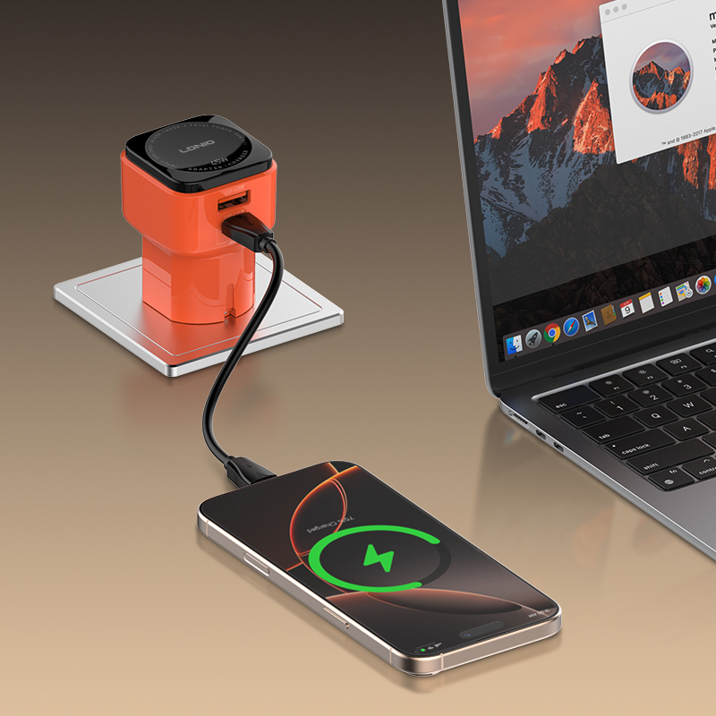 LDNIO φορτιστής τοίχου Q2420 με καλώδιο, USB/USB-C, 45W, universal πρίζα, πορτοκαλί - Image 3