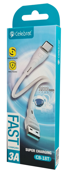 CELEBRAT καλώδιο USB-C σε USB CB-18T, 3A, 480Mbps, 1m, λευκό - Image 2